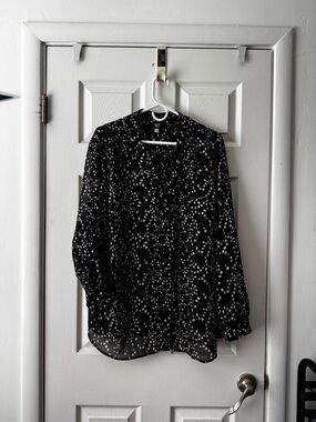 Kut from the Kloth Black and White Dot-Print Long-Sleeve Blouse